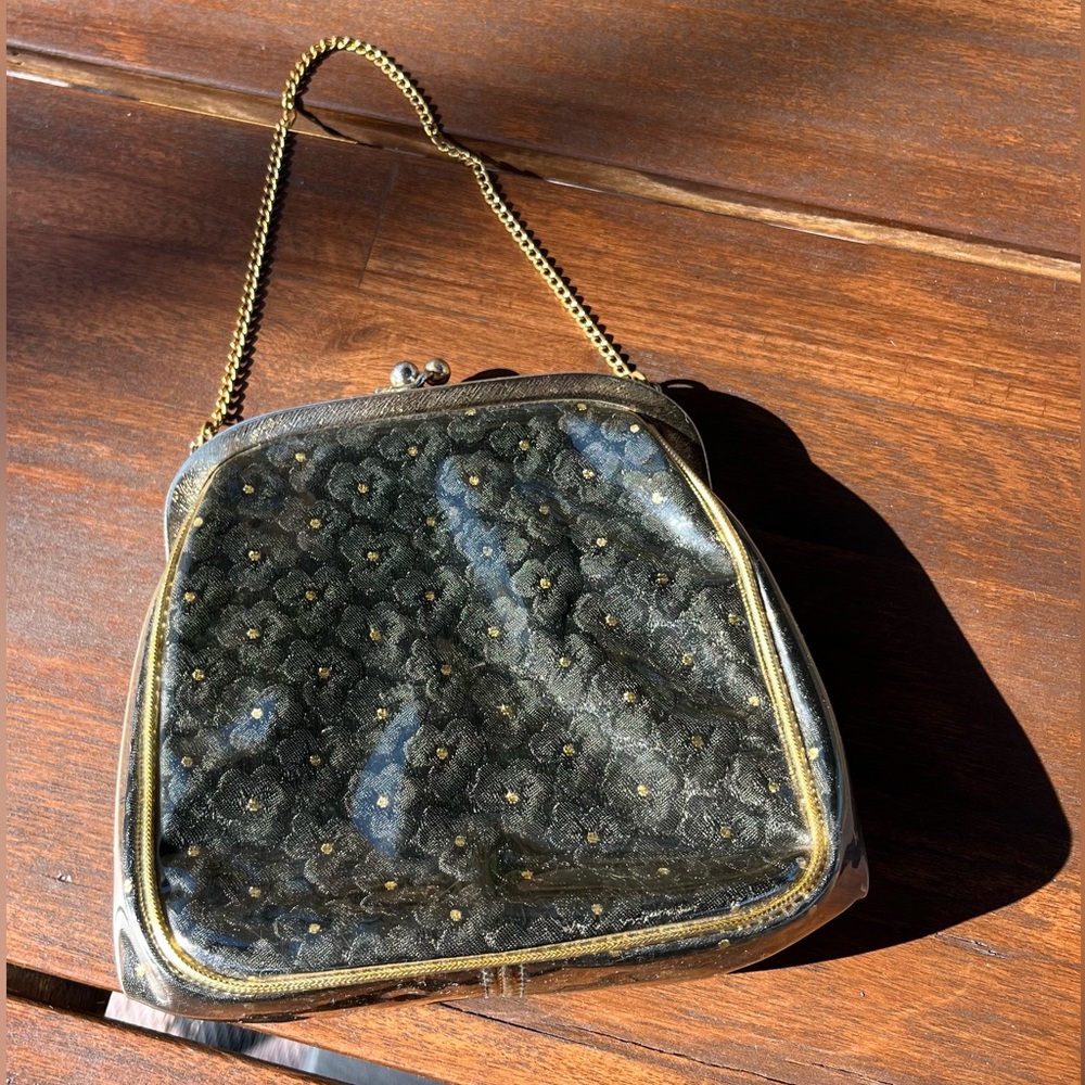 VTG JR of Miami Evening Purse - Black/Gold + Daisies **